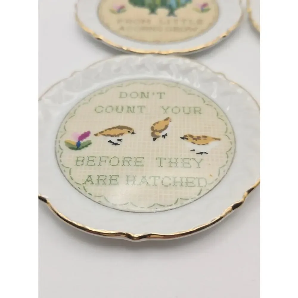 VTG Ardalt Golden Rule Virtues Set of Six Needlepoint 1950's Japan Plates